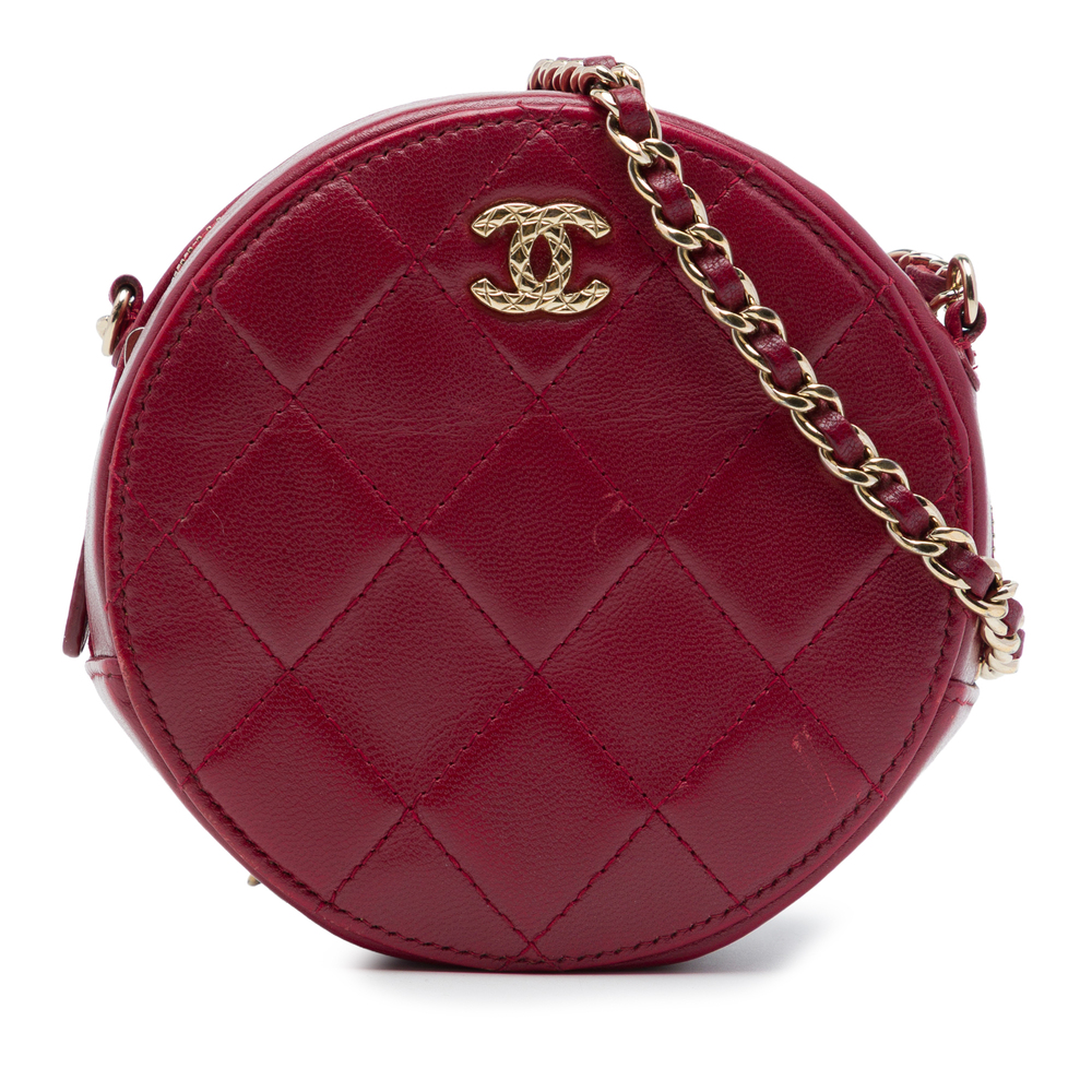 Pre-Loved Chanel CC Quilted Lambskin Round Clutch with Chain